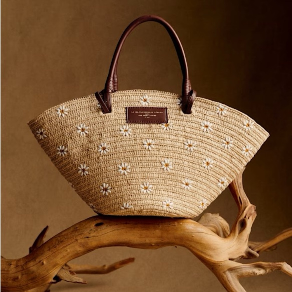 Sézane Justine Basket Bag in Embroidered Floral